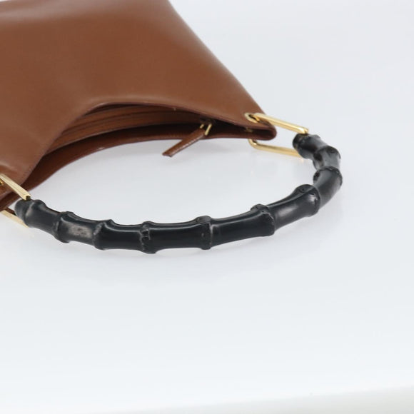 GUCCI Bamboo Shoulder Bag Leather Brown Gold 001 3008 Auth bs31690