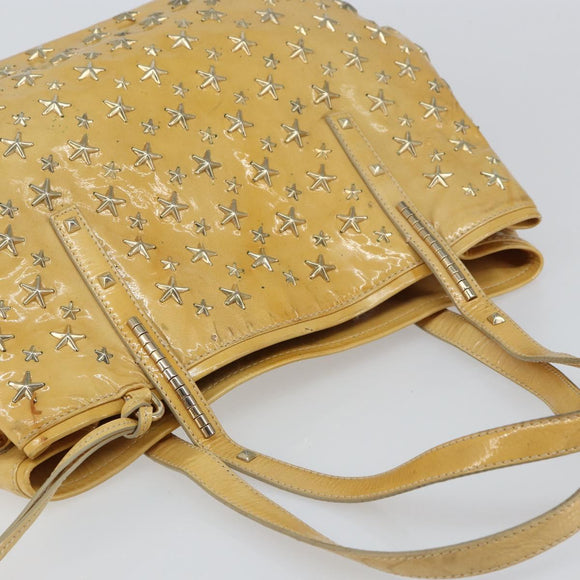 Jimmy Choo Studs Tote Bag Enamel Yellow Gold Auth bs31691