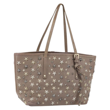 Jimmy Choo Studs Tote Bag Leather Gray Gold Auth bs31692