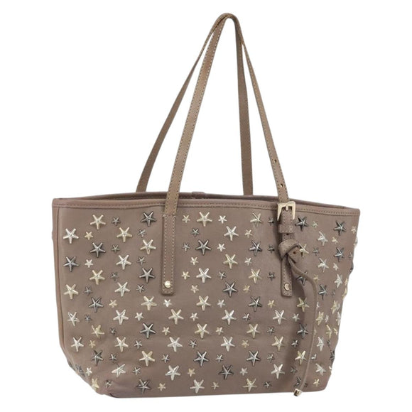 Jimmy Choo Studs Tote Bag Leather Gray Gold Auth bs31692