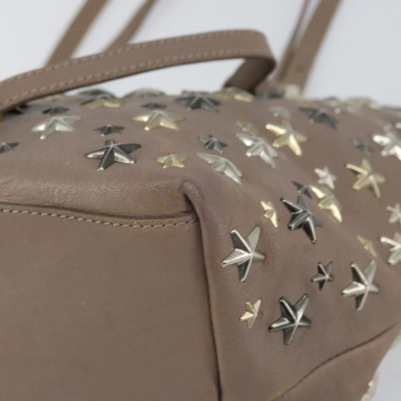 Jimmy Choo Studs Tote Bag Leather Gray Gold Auth bs31692