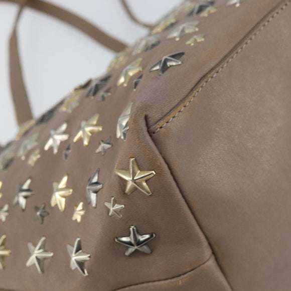 Jimmy Choo Studs Tote Bag Leather Gray Gold Auth bs31692