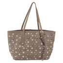 Jimmy Choo Studs Tote Bag Leather Gray Gold Auth bs31692-2
