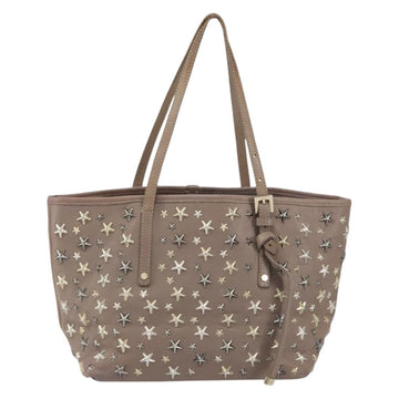 Jimmy Choo Studs Tote Bag Leather Gray Gold Auth bs31692 - 0