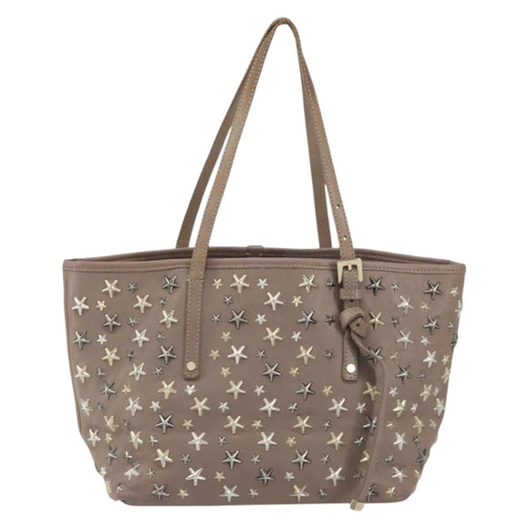 Jimmy Choo Studs Tote Bag Leather Gray Gold Auth bs31692