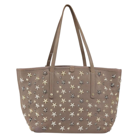 Jimmy Choo Studs Tote Bag Leather Gray Gold Auth bs31692
