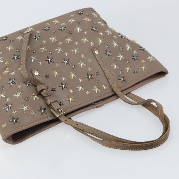 Jimmy Choo Studs Tote Bag Leather Gray Gold Auth bs31692