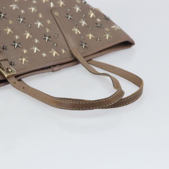 Jimmy Choo Studs Tote Bag Leather Gray Gold Auth bs31692