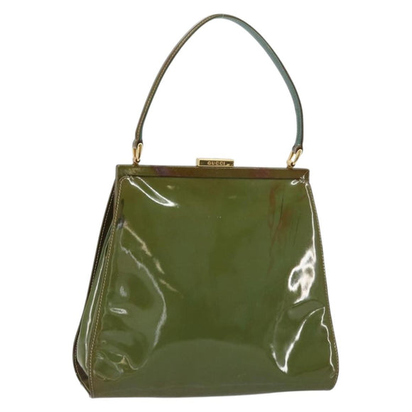 GUCCI Hand Bag Enamel Green Gold 000 2046 0300 Auth bs31693