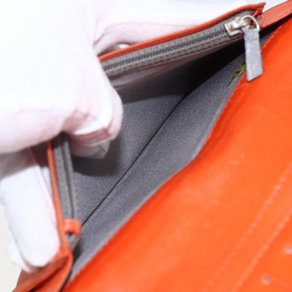 CHANEL Icon line Long Wallet Enamel Orange CC Auth bs31694