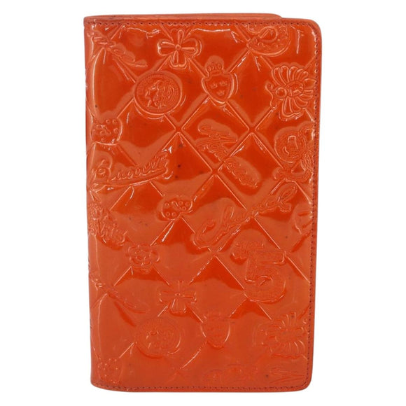 CHANEL Icon line Long Wallet Enamel Orange CC Auth bs31694