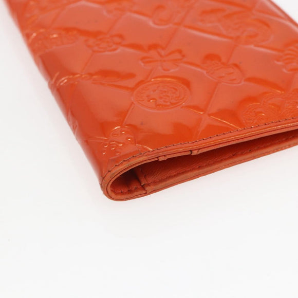 CHANEL Icon line Long Wallet Enamel Orange CC Auth bs31694