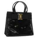 Salvatore Ferragamo Vala Hand Bag Enamel Black Gold Auth bs31709-1