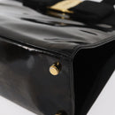 Salvatore Ferragamo Vala Hand Bag Enamel Black Gold Auth bs31709-14