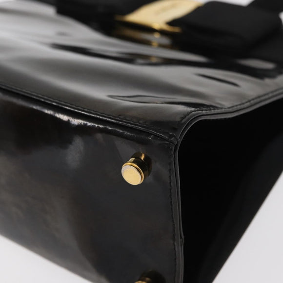 Salvatore Ferragamo Vala Hand Bag Enamel Black Gold Auth bs31709