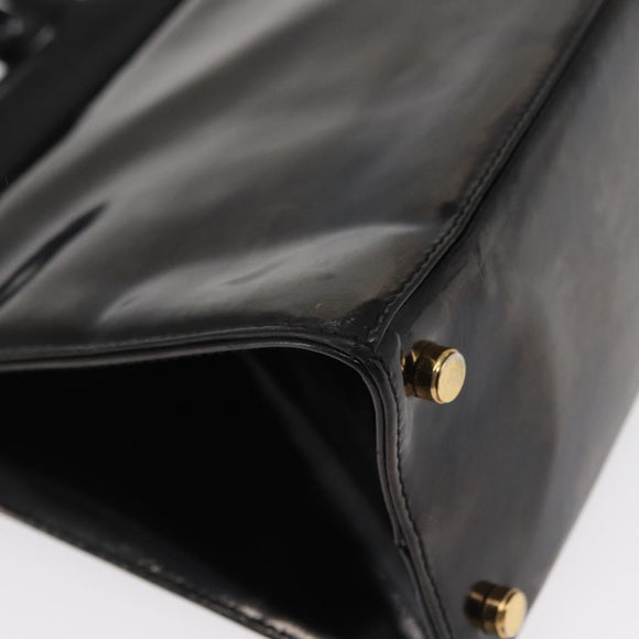 Salvatore Ferragamo Vala Hand Bag Enamel Black Gold Auth bs31709