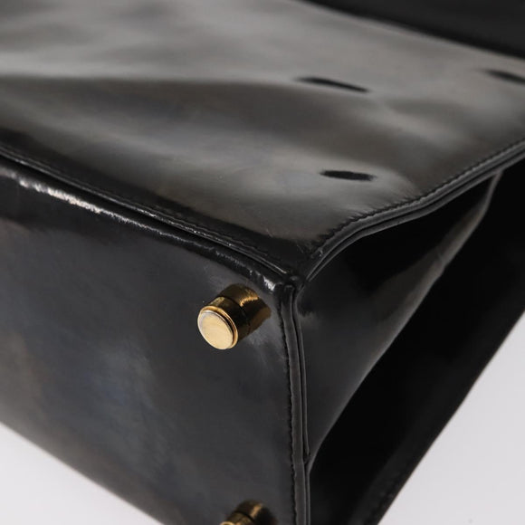 Salvatore Ferragamo Vala Hand Bag Enamel Black Gold Auth bs31709