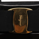 Salvatore Ferragamo Vala Hand Bag Enamel Black Gold Auth bs31709-10