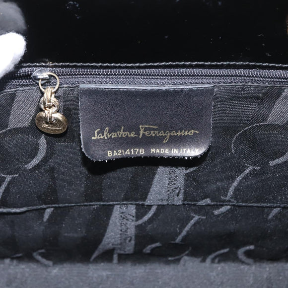 Salvatore Ferragamo Vala Hand Bag Enamel Black Gold Auth bs31709