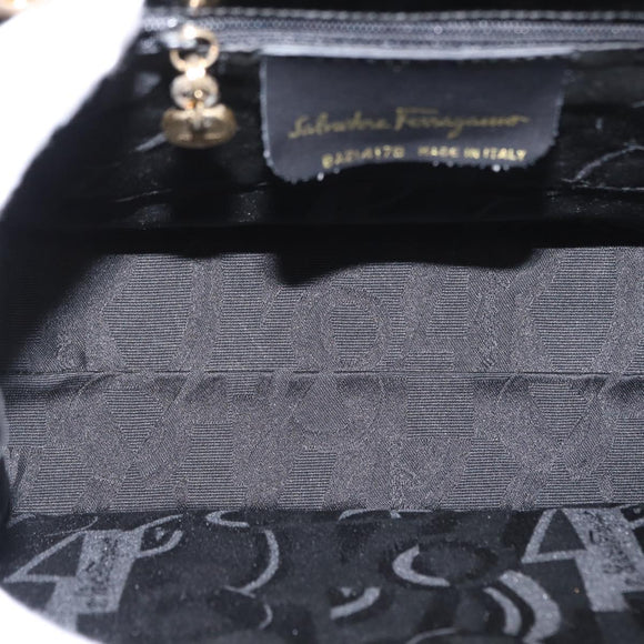 Salvatore Ferragamo Vala Hand Bag Enamel Black Gold Auth bs31709