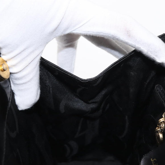 Salvatore Ferragamo Vala Hand Bag Enamel Black Gold Auth bs31709