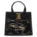 Salvatore Ferragamo Vala Hand Bag Enamel Black Gold Auth bs31709-13