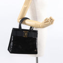 Salvatore Ferragamo Vala Hand Bag Enamel Black Gold Auth bs31709-21