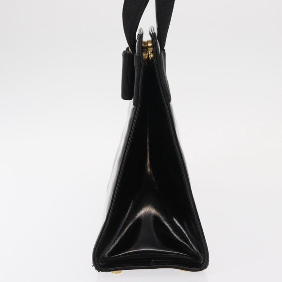 Salvatore Ferragamo Vala Hand Bag Enamel Black Gold Auth bs31709