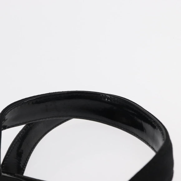 Salvatore Ferragamo Vala Hand Bag Enamel Black Gold Auth bs31709