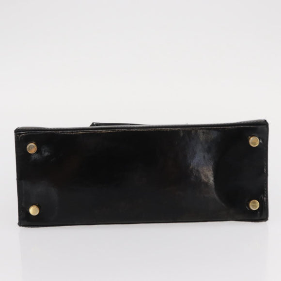 Salvatore Ferragamo Vala Hand Bag Enamel Black Gold Auth bs31709