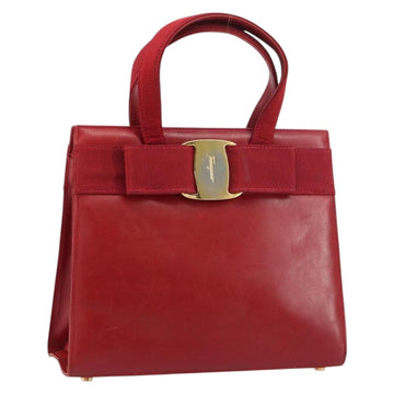 Salvatore Ferragamo Vala Hand Bag Leather Red Gold Auth bs31710