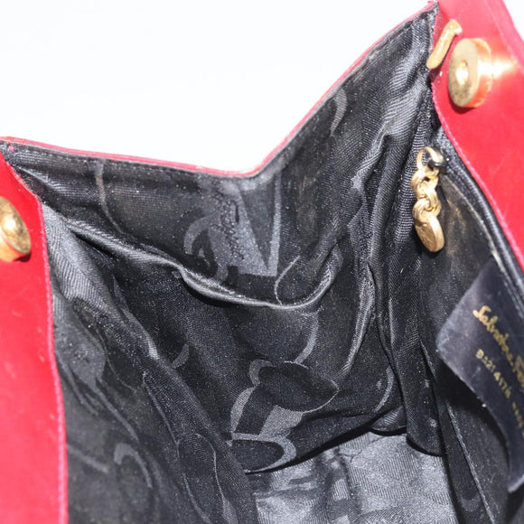 Salvatore Ferragamo Vala Hand Bag Leather Red Gold Auth bs31710