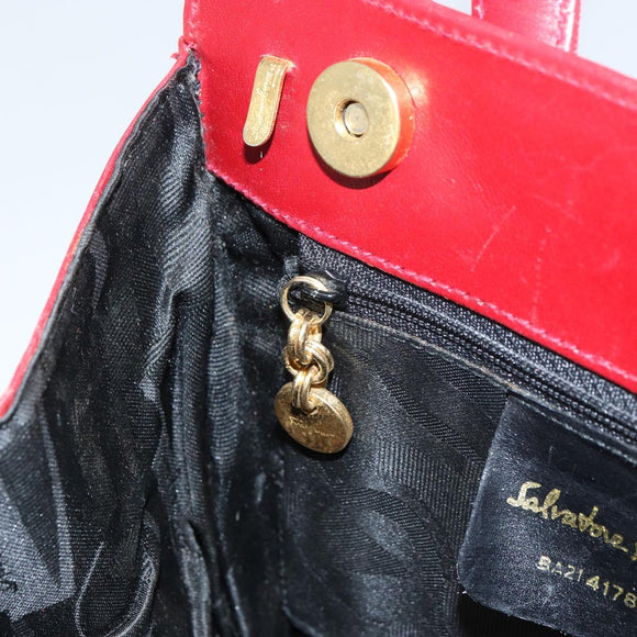 Salvatore Ferragamo Vala Hand Bag Leather Red Gold Auth bs31710