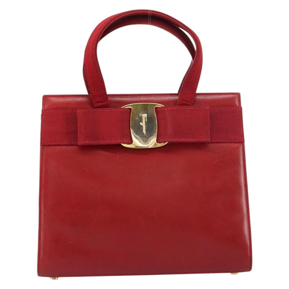 Salvatore Ferragamo Vala Hand Bag Leather Red Gold Auth bs31710