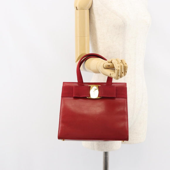 Salvatore Ferragamo Vala Hand Bag Leather Red Gold Auth bs31710