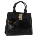 Salvatore Ferragamo Vala Hand Bag Enamel Black Gold Auth bs31711-1