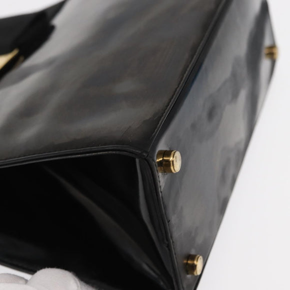 Salvatore Ferragamo Vala Hand Bag Enamel Black Gold Auth bs31711