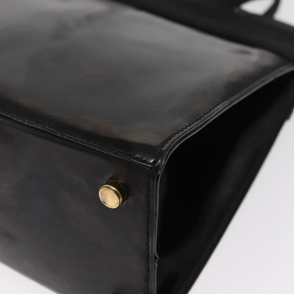 Salvatore Ferragamo Vala Hand Bag Enamel Black Gold Auth bs31711