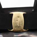 Salvatore Ferragamo Vala Hand Bag Enamel Black Gold Auth bs31711-14