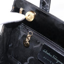 Salvatore Ferragamo Vala Hand Bag Enamel Black Gold Auth bs31711-19