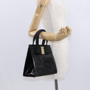Salvatore Ferragamo Vala Hand Bag Enamel Black Gold Auth bs31711-21