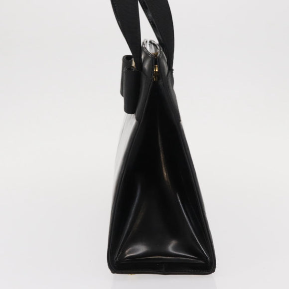 Salvatore Ferragamo Vala Hand Bag Enamel Black Gold Auth bs31711