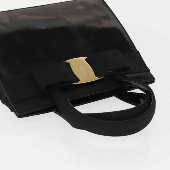 Salvatore Ferragamo Vala Hand Bag Enamel Black Gold Auth bs31711