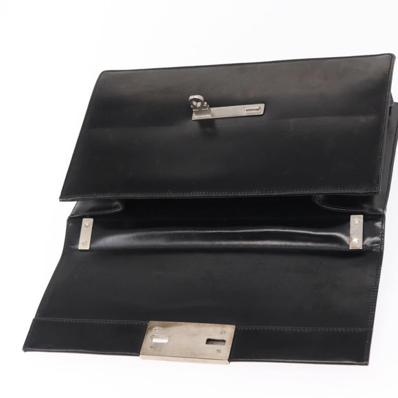 Salvatore Ferragamo Gancini Shoulder Bag Leather Black Silver Auth bs31712