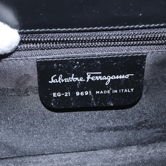 Salvatore Ferragamo Gancini Shoulder Bag Leather Black Silver Auth bs31712