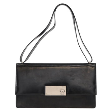 Salvatore Ferragamo Gancini Shoulder Bag Leather Black Silver Auth bs31712 - 0