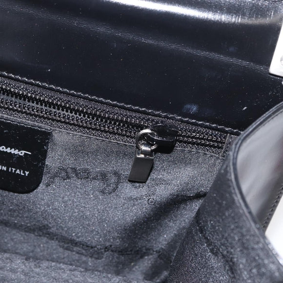 Salvatore Ferragamo Gancini Shoulder Bag Leather Black Silver Auth bs31712