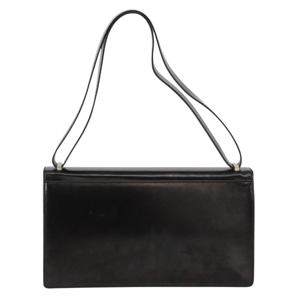 Salvatore Ferragamo Gancini Shoulder Bag Leather Black Silver Auth bs31712