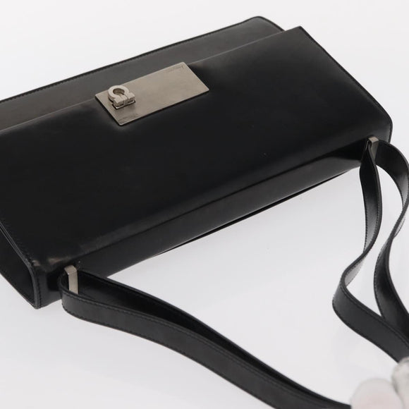 Salvatore Ferragamo Gancini Shoulder Bag Leather Black Silver Auth bs31712