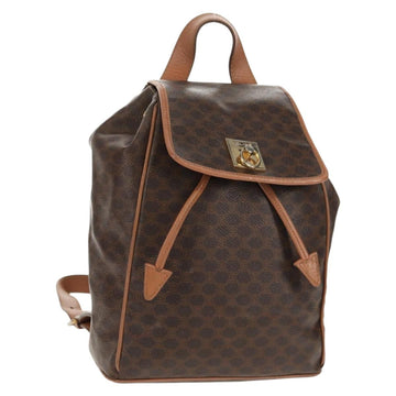 CELINE Macadam Canvas Backpack PVC Leather Brown Gold Auth bs31713